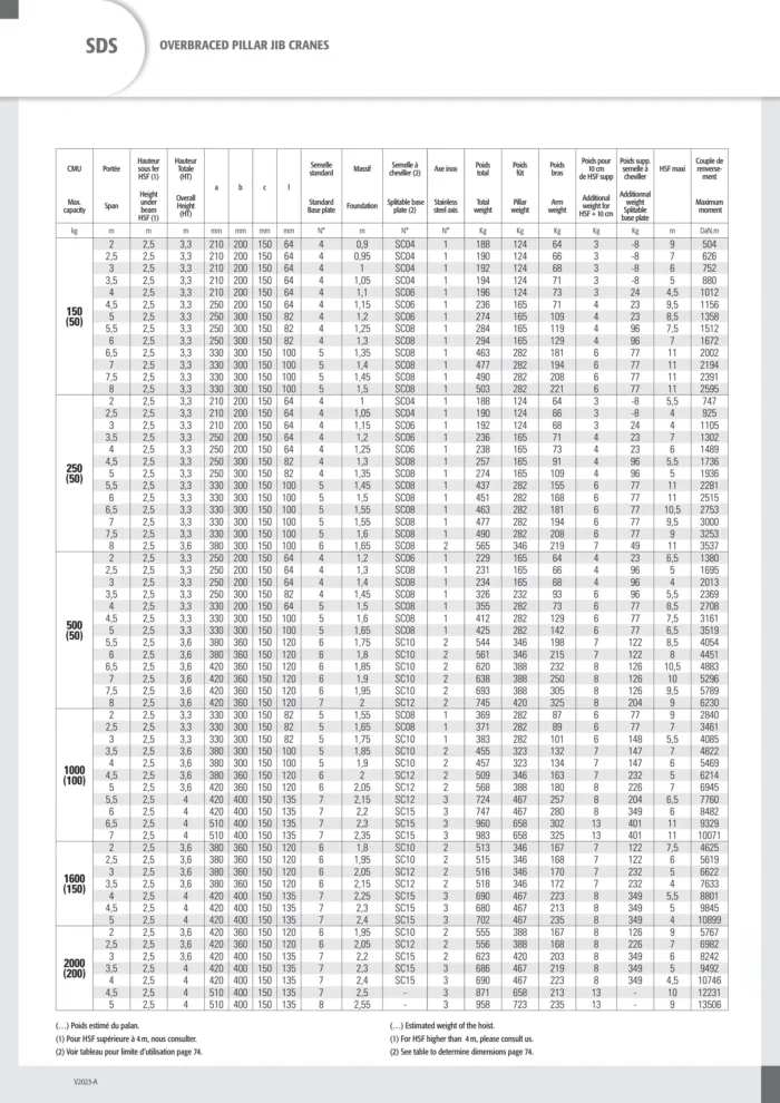 DELACCO SDS overbraced pillar jib crane specifications 2