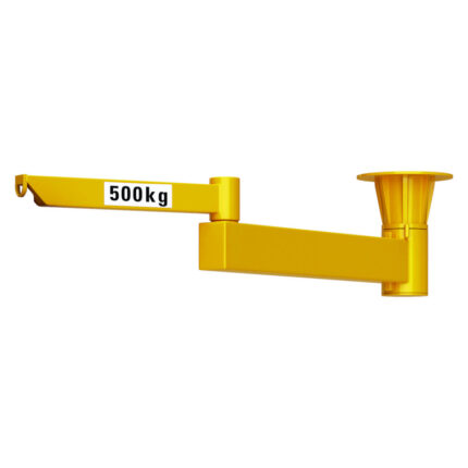 Articulated pillar jib cranes suspended with self-supporting hubs