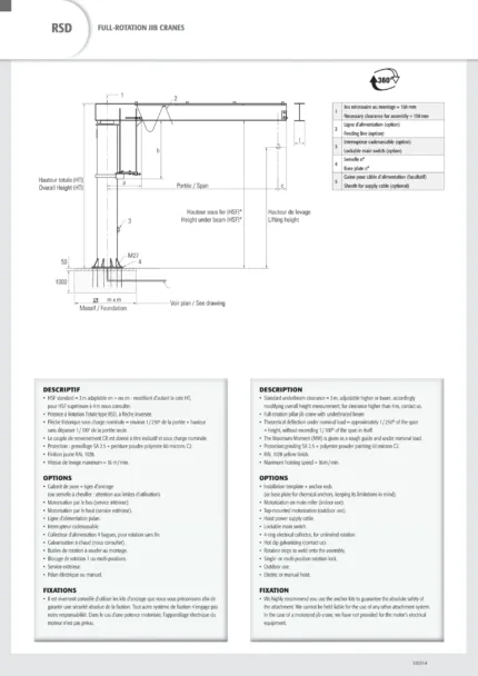 Full-rotation pillar jib crane 150kg span 9m height under beam 2.5m