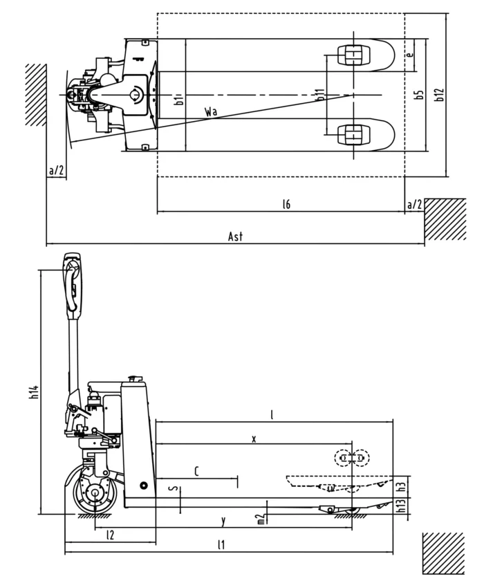 DELACCO EPV15 Li-ion powered pallet truck drawing