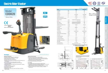 DELACCO EVV20-P electric rider stacker 2000kg brochure