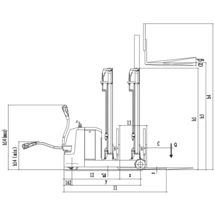 DELACCO EVVP12C/EVVP15C counterbalanced electric reach stacker drawing 1