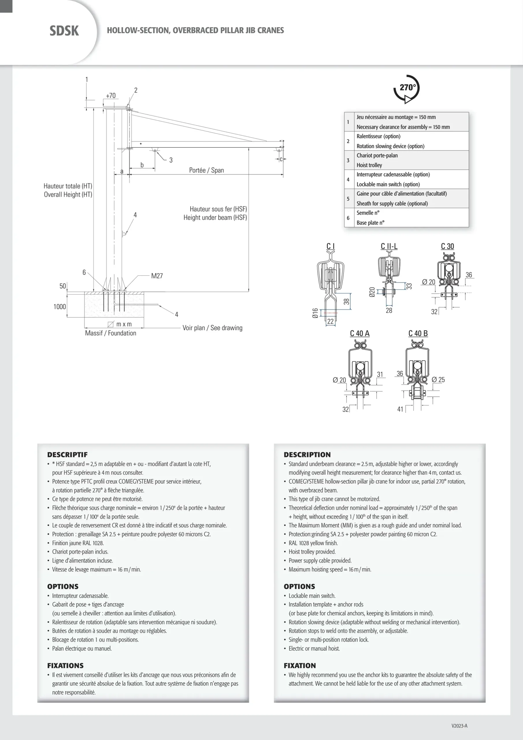 Hollow-section overbraced pillar jib crane 500kg span 3.5m height 3.5m