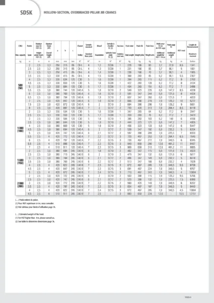 DELACCO SDSK hollow-section overbraced pillar jib cranes specifications 3