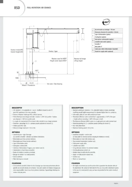 DELACCO RSD full-rotation jib cranes specifications 1