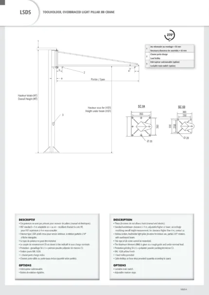 Overbraced light pillar jib crane 50kg/80kg/100kg - toolholder - specifications 1