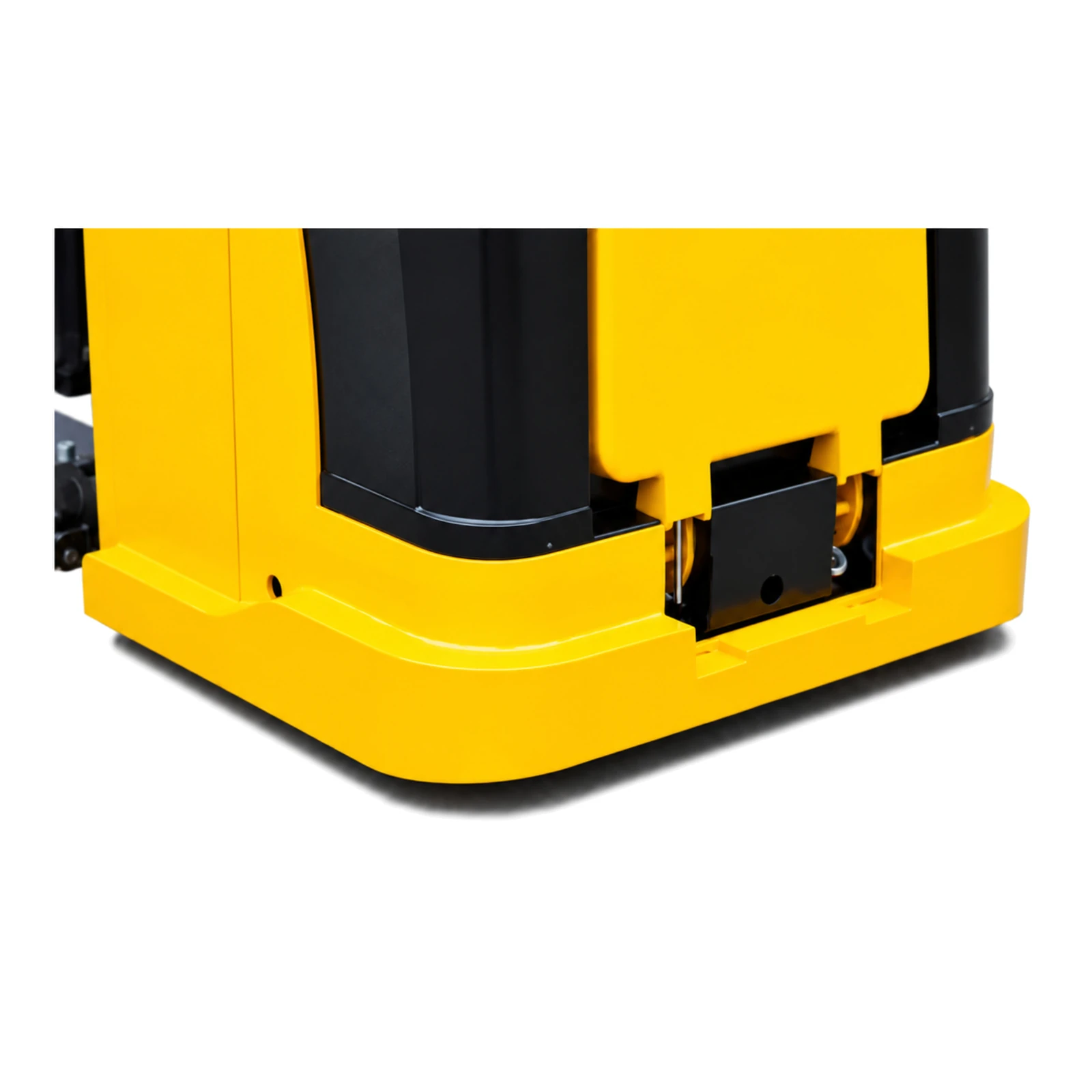 Rear chassis of the EVV20-P electric stacker with side-access battery compartment and support castor wheel