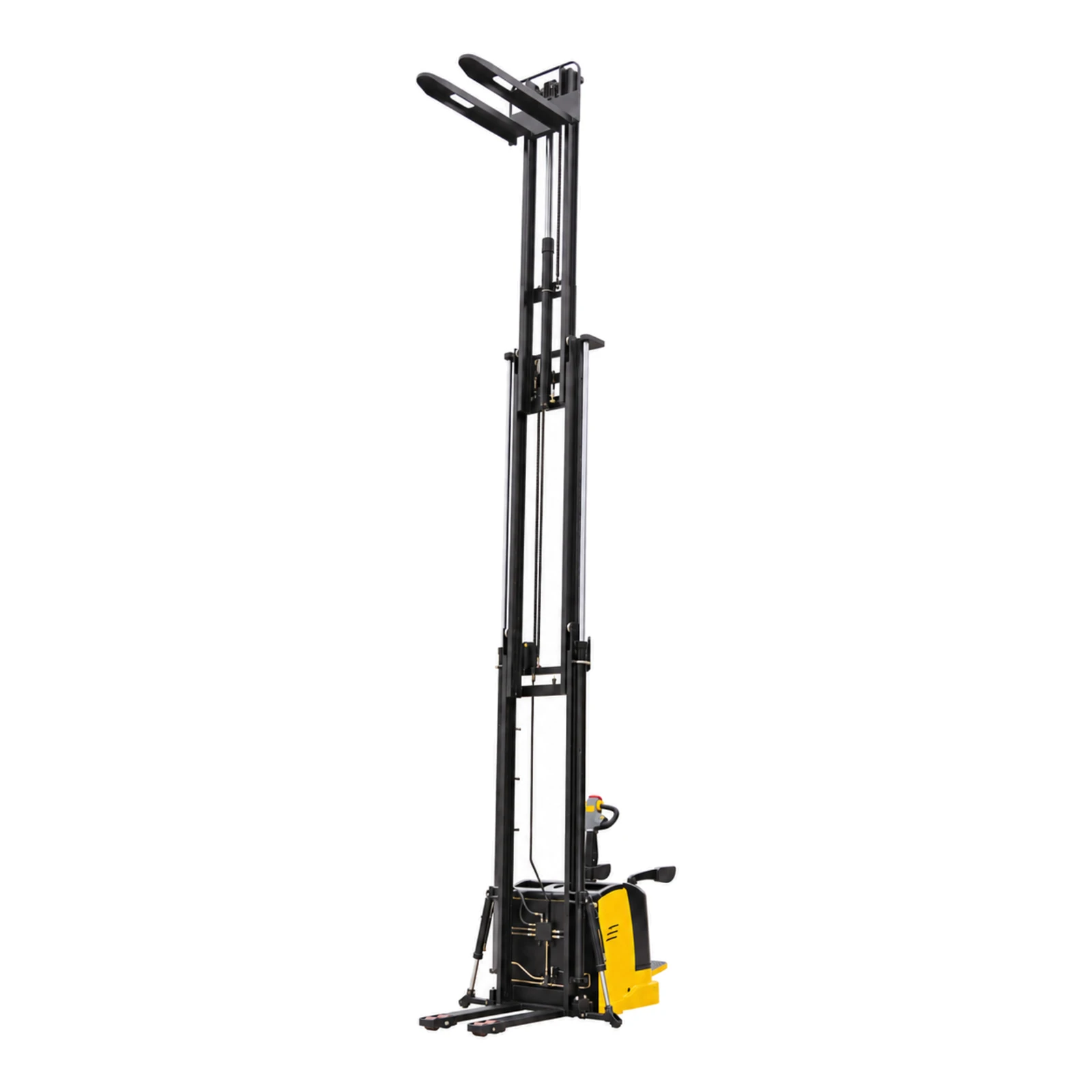 DELACCO EVV20-P electric stacker with triplex mast fully raised to 6500 mm lift height